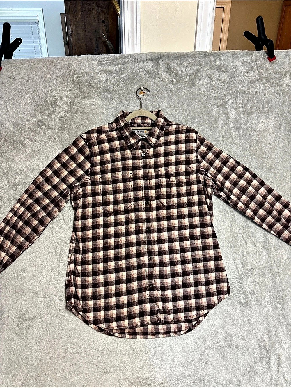 Carhartt Plaid Button Down Shirt in Brown & White Size Large